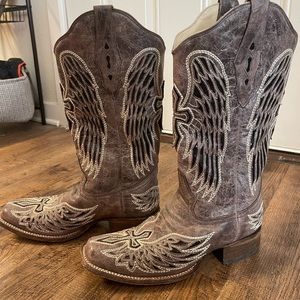 CORRAL BLACK SEQUIN WING & CROSS INLAY COWGIRL BOOTS - SQUARE TOE